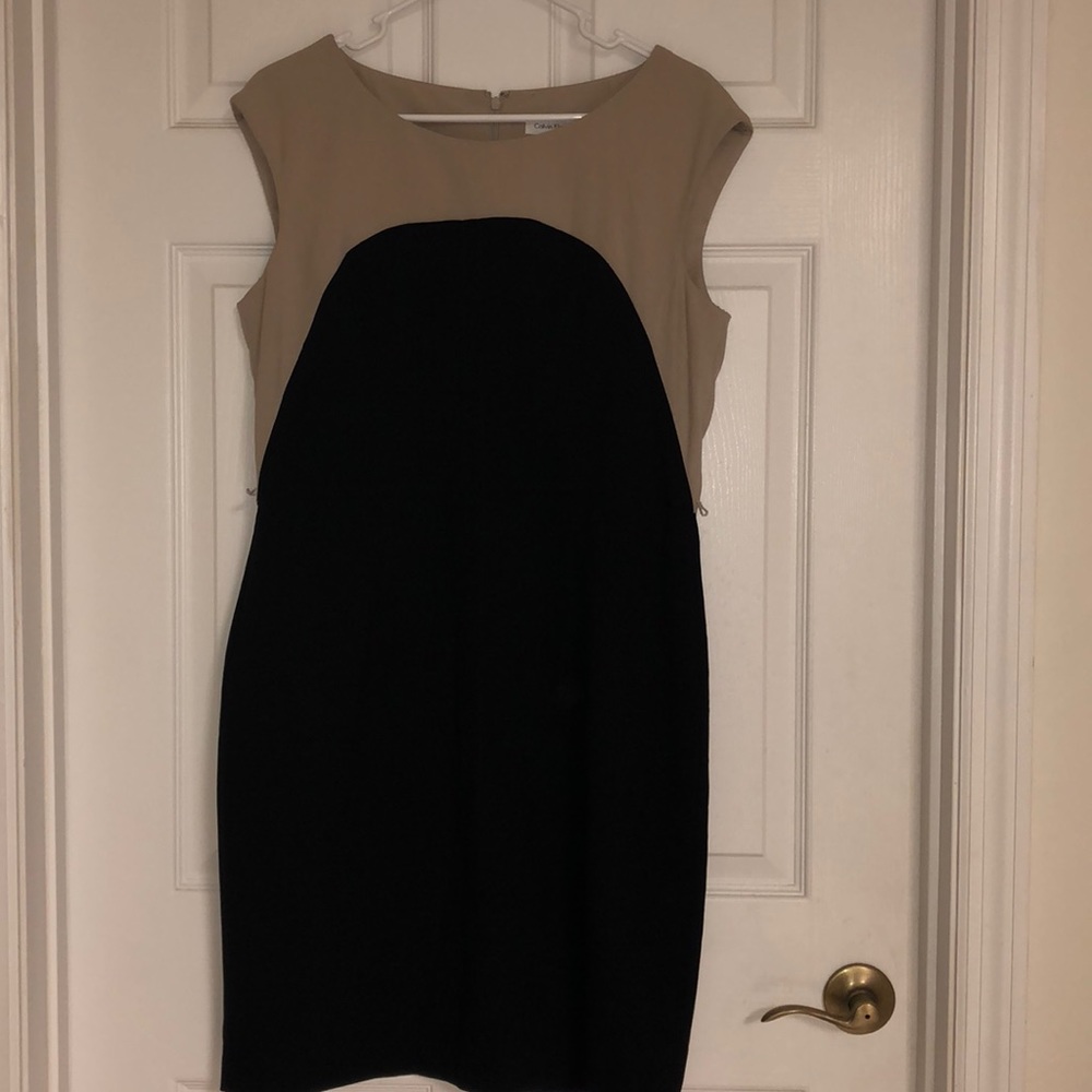 beige and black dress